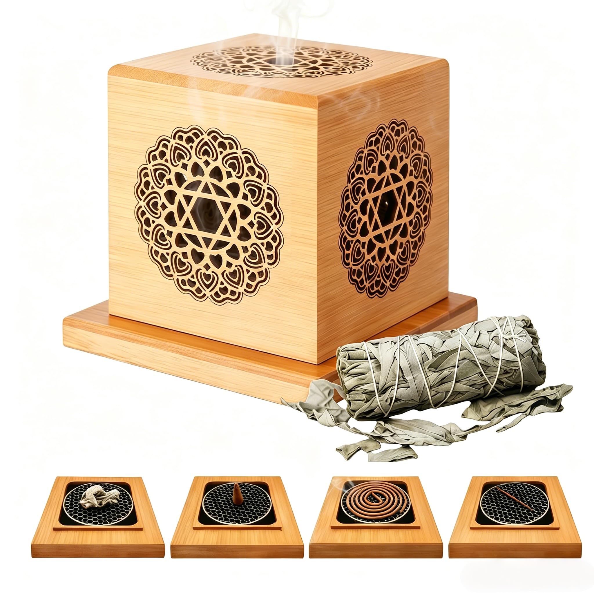 Amazon.co.jp: YERHOME[無農薬 ホワイトセージ 35g + 竹製彫刻透かしお